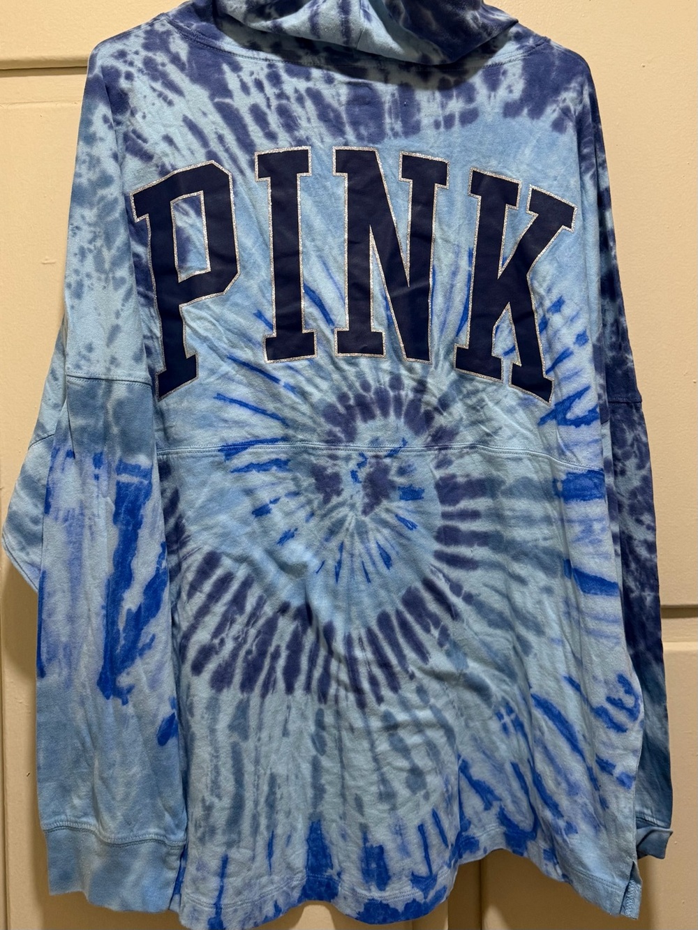 New PINK XL Victoria's Secret Blue Tie-Dye Crewneck tee hoodie.